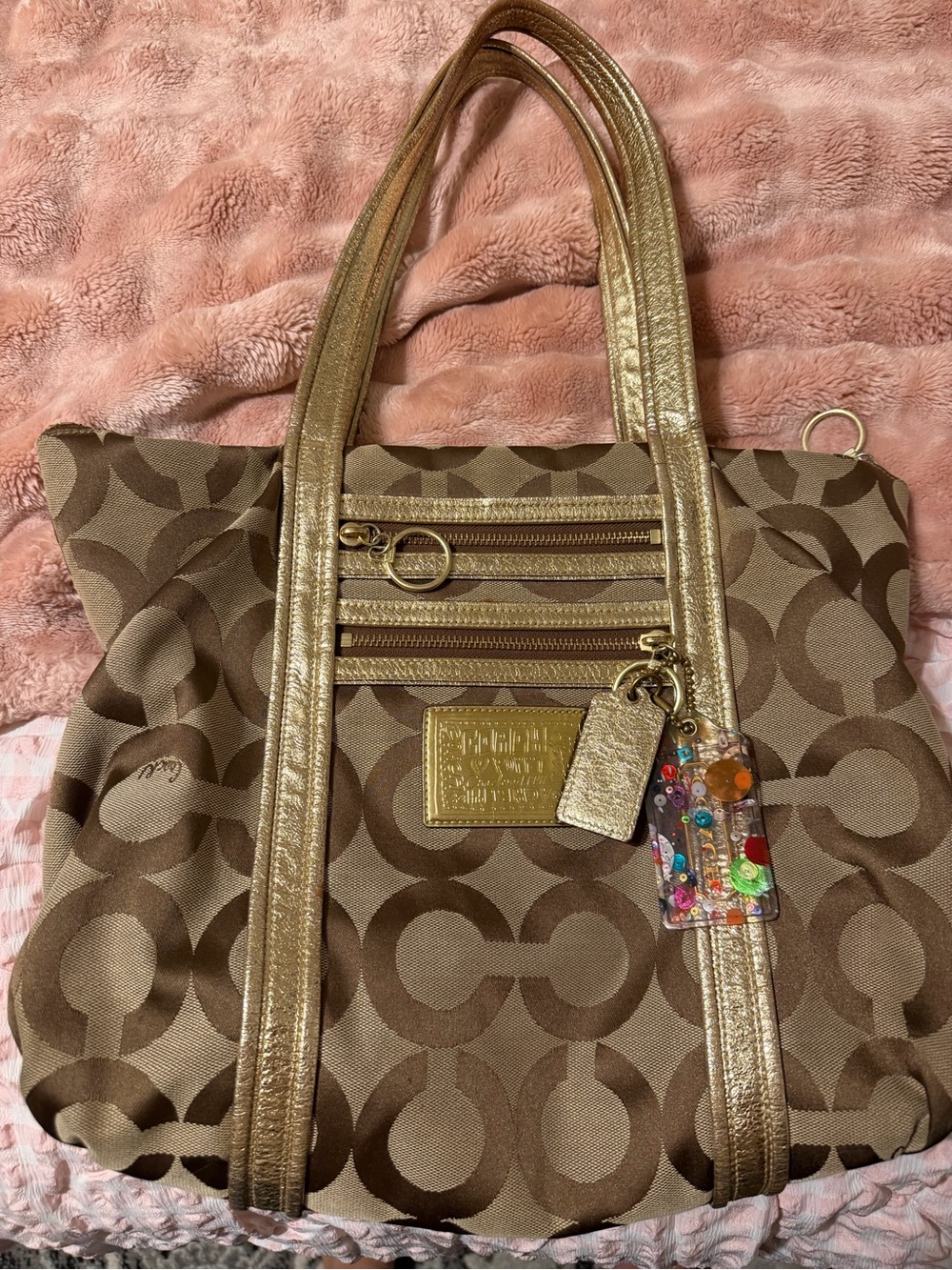 Coach Signature Canvas Tote in Brown with Gold Trim